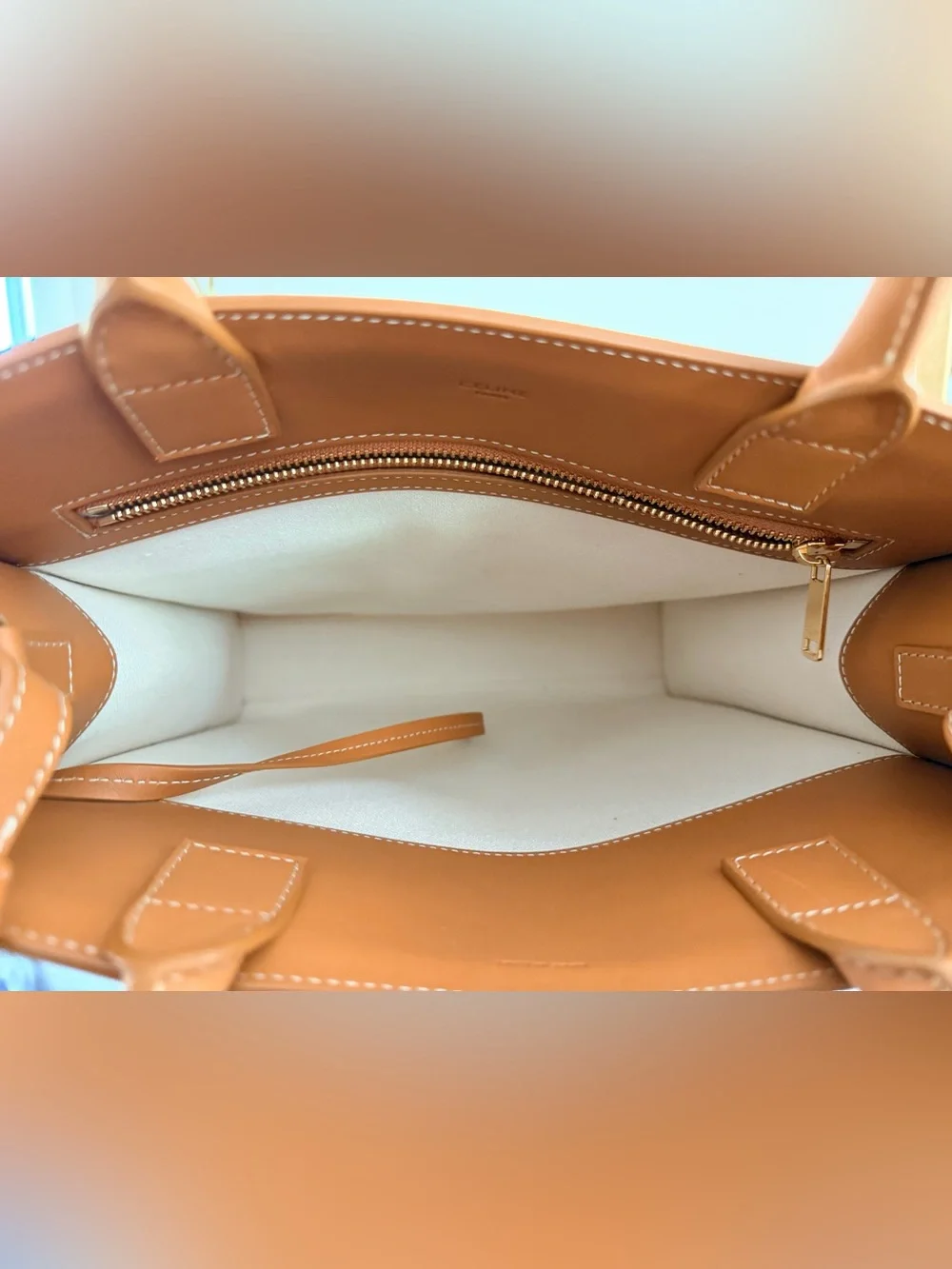CELINE Small Vertical Cabas Natural Canvas Tan Leather Tote Crossbody